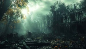 Abandoned Building Scenery Wallpaper, Dark Forest Mobile Background
