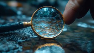 Magnifying Glass on Water Stream 4K Desktop Background Free