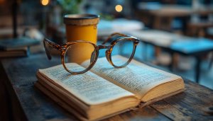 Vintage Book and Glasses Aesthetic Wallpaper for Desktop Background