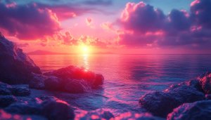 Vaporwave Sunset Ocean 4K Wallpaper for Desktop and Mobile