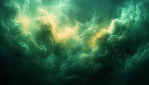 Abstract Green Clouds Wallpaper, Fantasy Sky Background, 4K Desktop