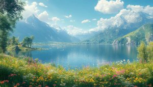 Lake and Mountain Scenery Desktop Wallpaper | Free Nature Backgrounds