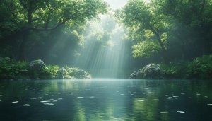 Lush Green Forest Lake 4K Desktop Background Serene Nature Wallpaper