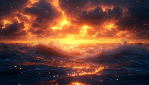 Fiery Sunset Ocean Waves 4K Desktop Wallpaper Free Mobile Background