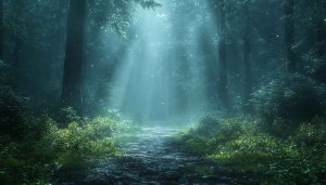 Mystical Forest Path Wallpaper, Sunlight Rays Through Trees Background