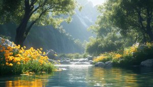 Lush Mountain River Scenery Wallpaper for Desktop Background 4K