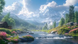 Snow Mountain River Scenery Mobile Wallpaper Free Desktop Background