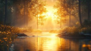 Golden Forest River 4K Desktop Wallpaper Nature Background Free