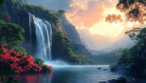 Serene Waterfall Landscape 4K Desktop Background Nature Wallpaper