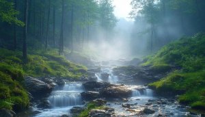 Lush Forest Stream 4K Desktop Wallpaper, Tranquil Nature Scene