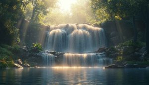 Waterfall Forest Scenery Wallpaper - Nature View Desktop Background