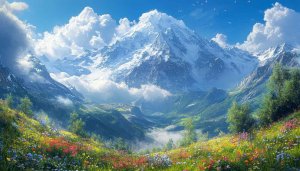 Majestic Snow Mountain Meadow 4K Desktop Background Landscape Wallpaper