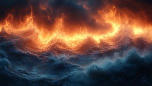 Dramatic Ocean Waves Fire Sky Scenery 4K Desktop Wallpaper