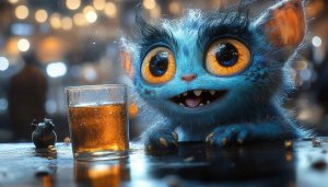 Funny Cartoon Character with Beer 4K Desktop Background Wallpaper