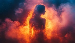 Fiery Woman Silhouette Digital Art 4K Mobile Phone Wallpaper
