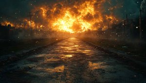 Fiery Apocalypse Town Road 4K Desktop Wallpaper Mobile Background