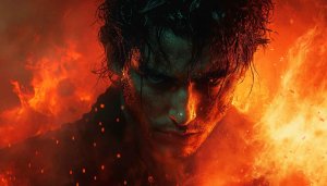 Gritty Man Portrait Fiery Background, Free HD Desktop Wallpaper