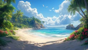 Tropical Beach Paradise 4K Desktop Background - Ocean View Wallpaper