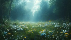 4K Misty Forest Meadow Wallpaper for Desktop and Mobile
