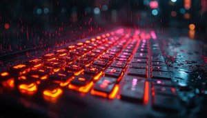 Glowing Keyboard Red Lights 4K Gaming Desktop Background Wallpaper