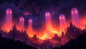 Spooky Halloween Ghost Landscape 4K Desktop Background Mobile Wallpaper