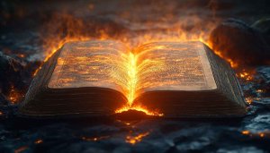 Burning Book 4K Wallpaper, Fantasy Fire Background, Mystical Desktop Image