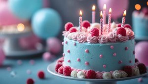 Celebration Cake with Candles Mobile Wallpaper, Birthday Background, Festive Image