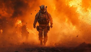 Soldier in Explosion 4K Wallpaper - Free Action Scene Background