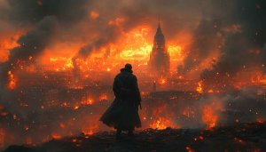 Burning Cityscape 4K Desktop Background, Post Apocalyptic Wallpaper