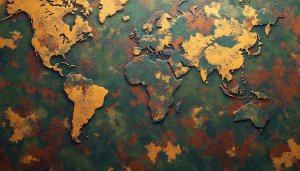World Map 4K Desktop Wallpaper Abstract Green and Gold
