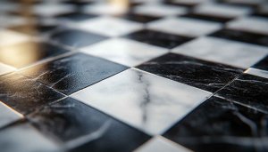 Black and White Marble Checkerboard Flooring Tile Texture Wallpaper 4K