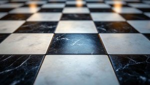 Black and White Checkered Floor Pattern Aesthetic 4K Wallpaper