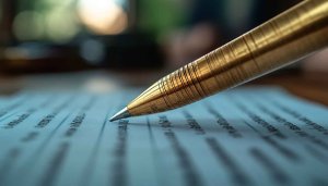 Golden Pen Writing Document Desktop Background, Business Concept Wallpaper