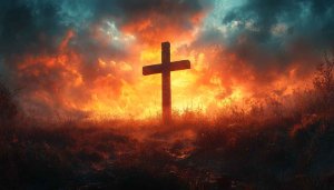Dramatic Cross Silhouette Wallpaper, Religious Art Background, Inspirational Desktop Image