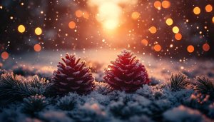Christmas Pine Cone Winter Wonderland 4K Desktop Background Wallpaper
