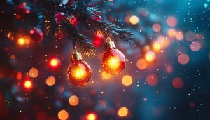Festive Christmas Ornament Bokeh Lights Wallpaper Holiday Season Background