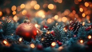Festive Christmas Ornament Bokeh Lights Mobile Wallpaper Background