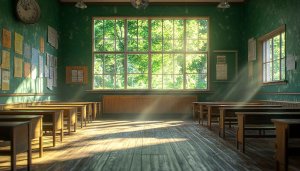 Classroom Interior 4K Wallpaper - Sunlight Through Windows - School Background