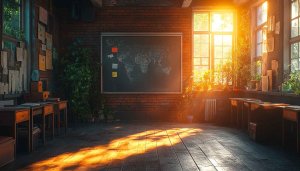 Classroom with Sunlight 4K Desktop Background | School Room Wallpaper