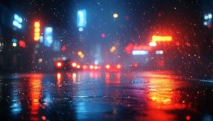 Rainy Night Cityscape Reflections 4K Desktop & Mobile Wallpaper