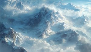 Snowy Mountain Range in Clouds Desktop Background 4K Wallpaper