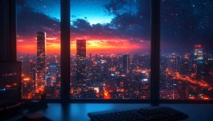 Cityscape Sunset View From Window 4K Desktop Background Wallpaper