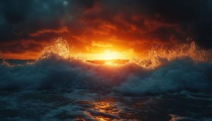 Fiery Sunset Waves 4K Desktop Background Mobile Screen Wallpaper