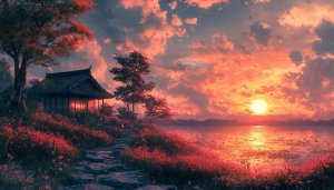 Japanese Landscape Sunset 4K Wallpaper for Desktop and Mobile