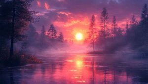 Sunset River 4K Wallpaper - Free Misty Forest Background