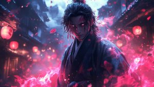 Fantasy Samurai 4K Wallpaper, Glowing Eyes Anime Warrior Background