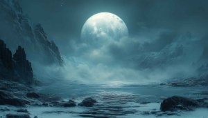 Full Moon Over Frozen Mountain Lake 4K Desktop Wallpaper