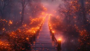 Glowing Autumn Bridge Mobile Wallpaper, Free Fantasy Forest Background