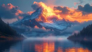 Fiery Mountain Peak Reflection 4K Desktop Wallpaper Free