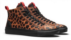Leopard Print High Top Sneakers Brown Black Shoes Wallpaper